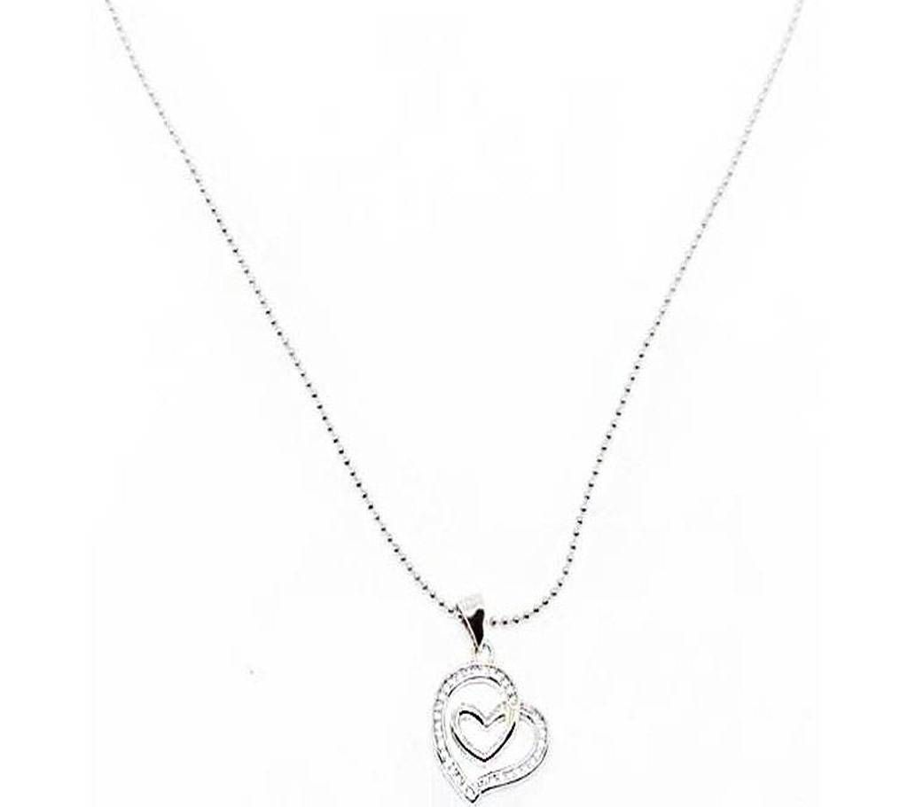 Love Shape Silver Color White Stone Pendant - EC18