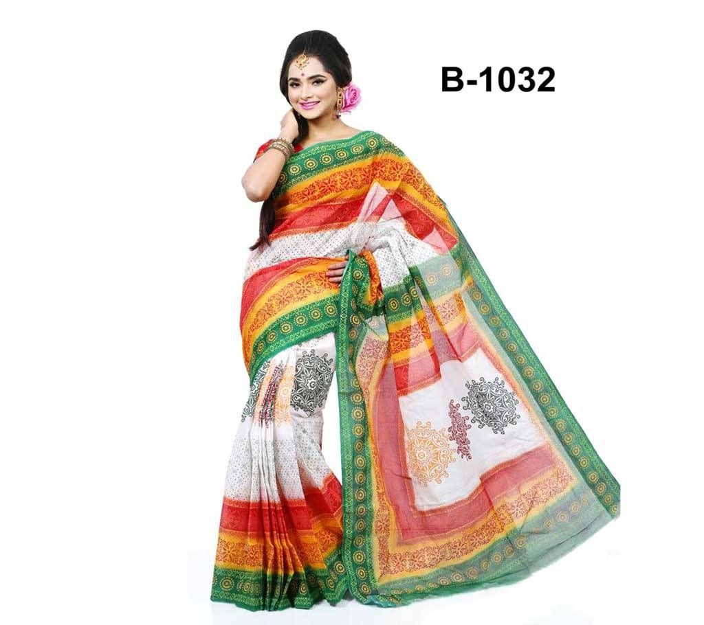 Pure Coton With Hand Block Print Saree
