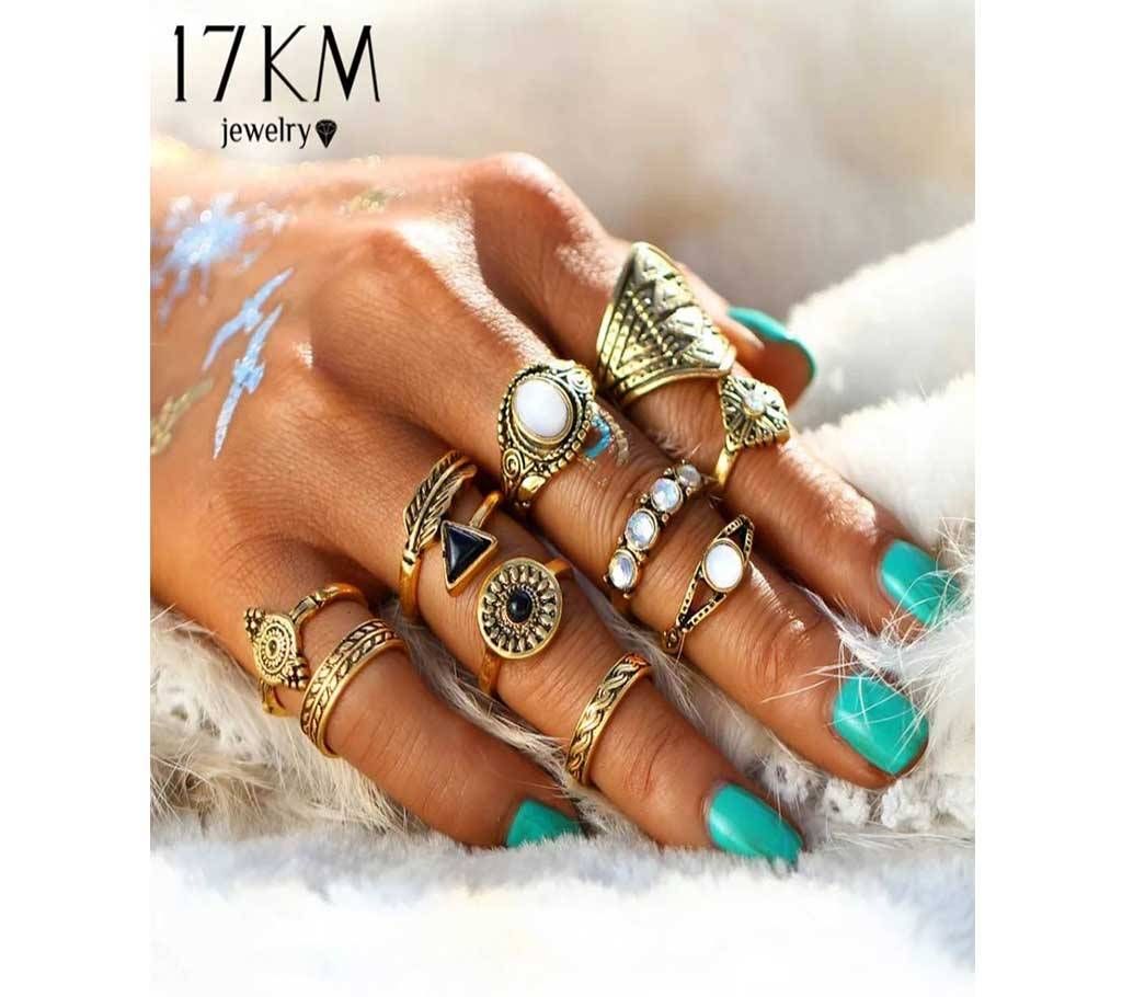 10 Pcs Antique Gold Color Finger Rings