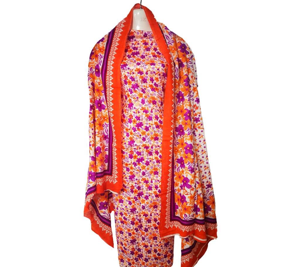 Adhury Joypuri Cotton Unstitch Three Piece Dress For Women
