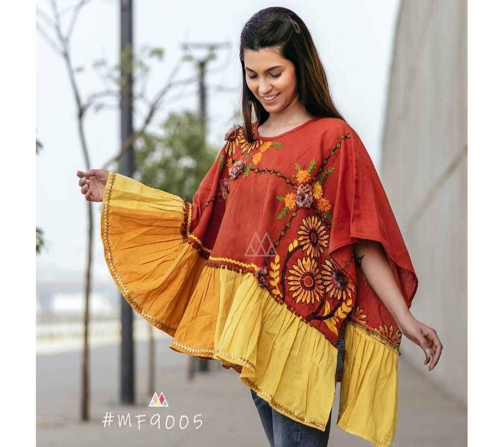 RANGEELA RE Colorful Embroidered Ponchos Orange with Yellow