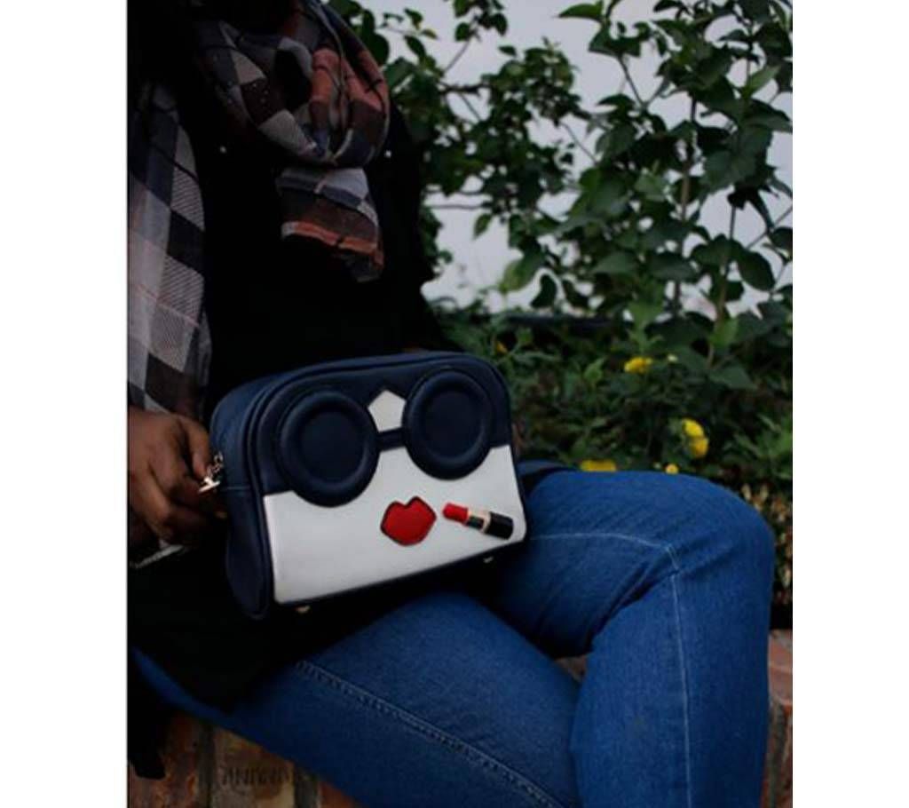 Navy Blue and White with Red Lip Design Ladies Side Bag 18 - A98