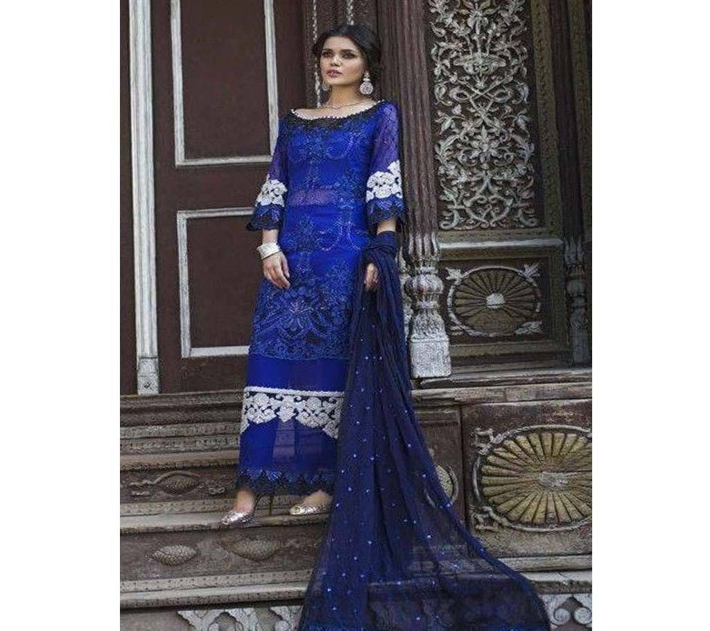 Unstitched Eshree Fabs Zainab Chottani Vol 2 - 7014 - Georgette Navy Blue 3pc(Code-SU759)