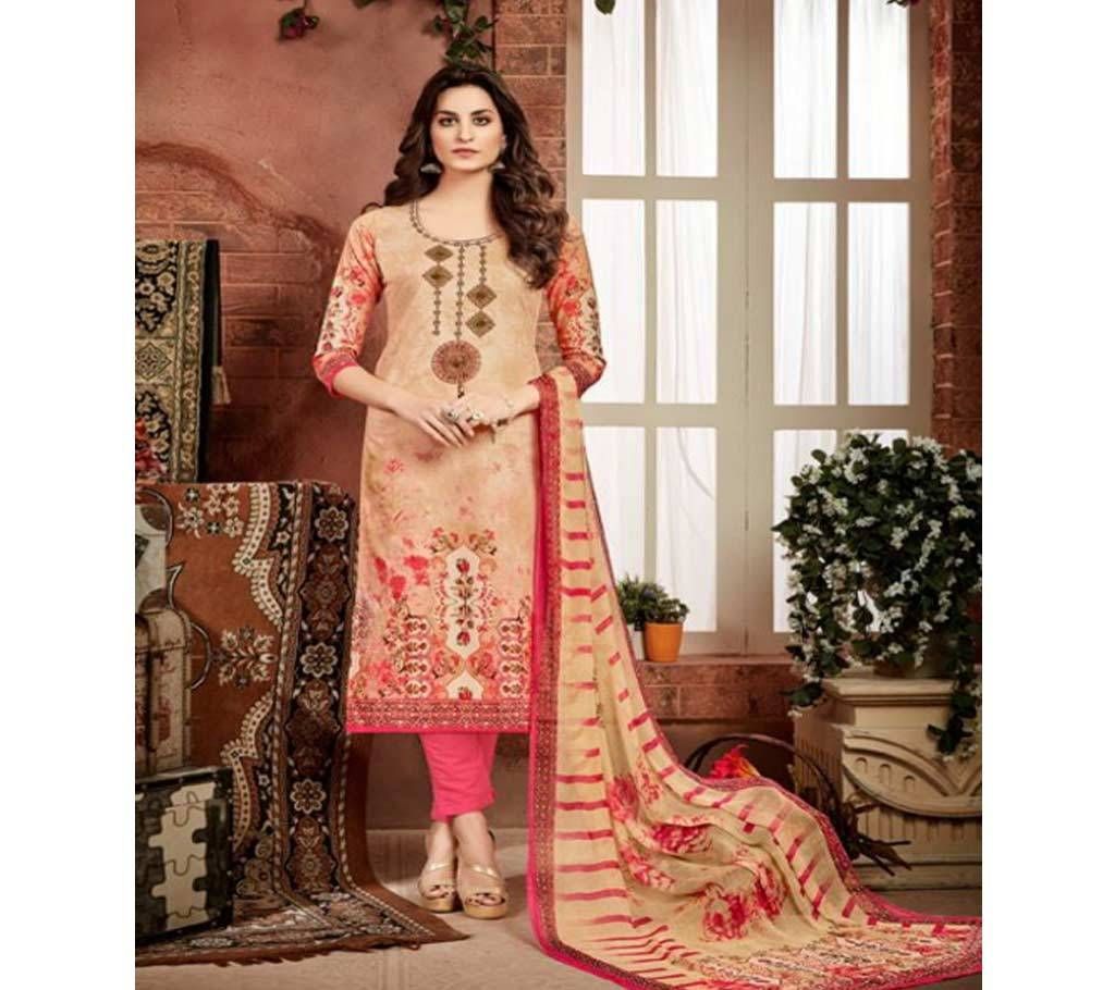 Unstitched Cotton Self Embroidery Indian 3 pcs Selwar Kamez