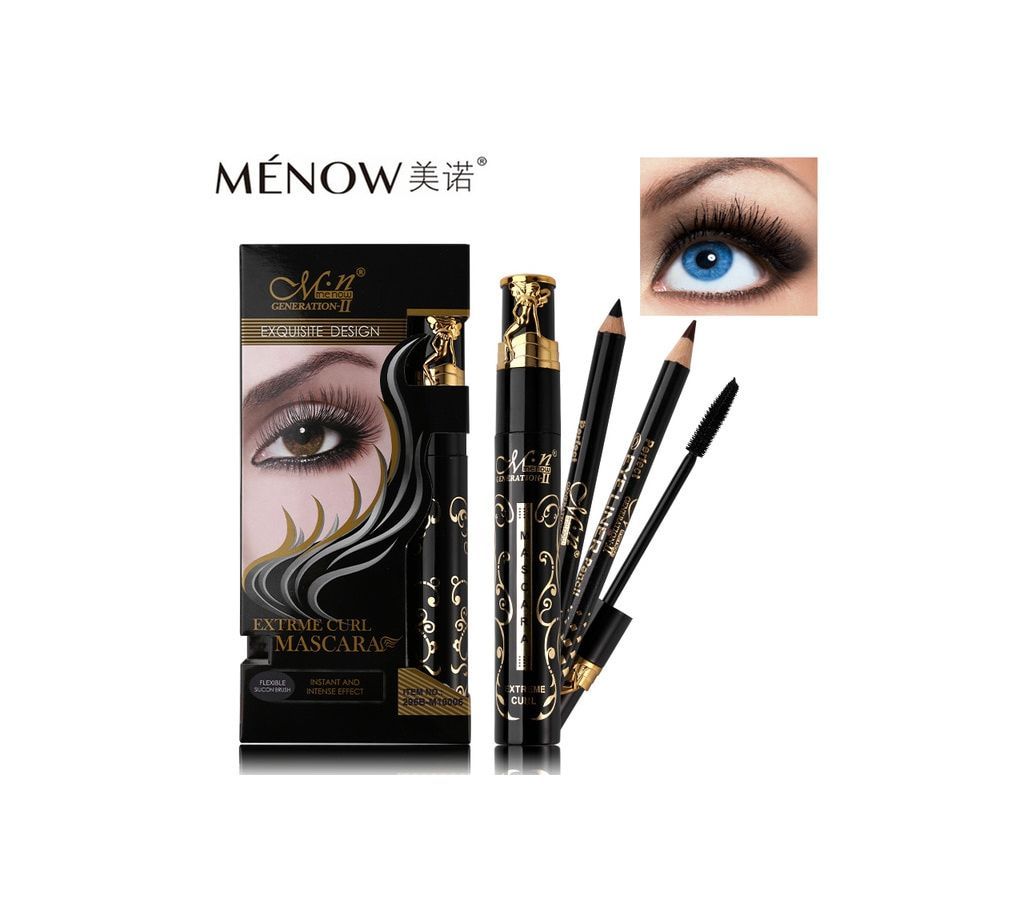 M.n Menow Brand Waterproof Curl Mascara with Silicone Brush with Eyebrow Pencil Eye Liner Pencil - China