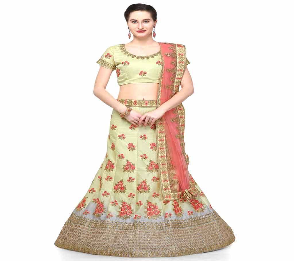 Unstitched Silk Satin Embroidered Lehenga Choli 1
