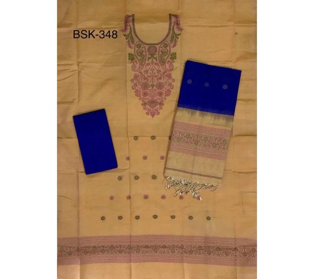 Unstitched Half silk Jamdani Three Piece 