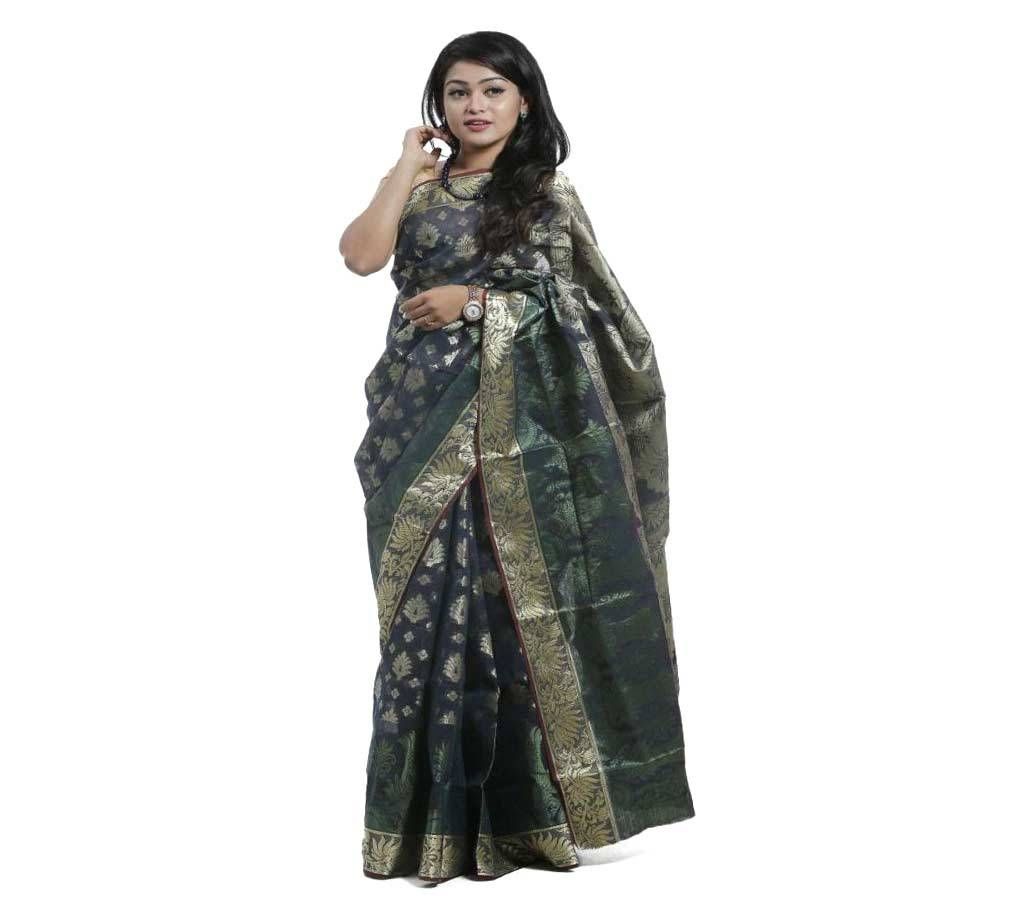 Navy Blue Color Tangail Half silk Jamdani Saree