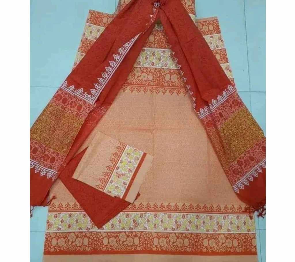 Unstitched Coral Cotton screen Printed Salwar Kameez for Women