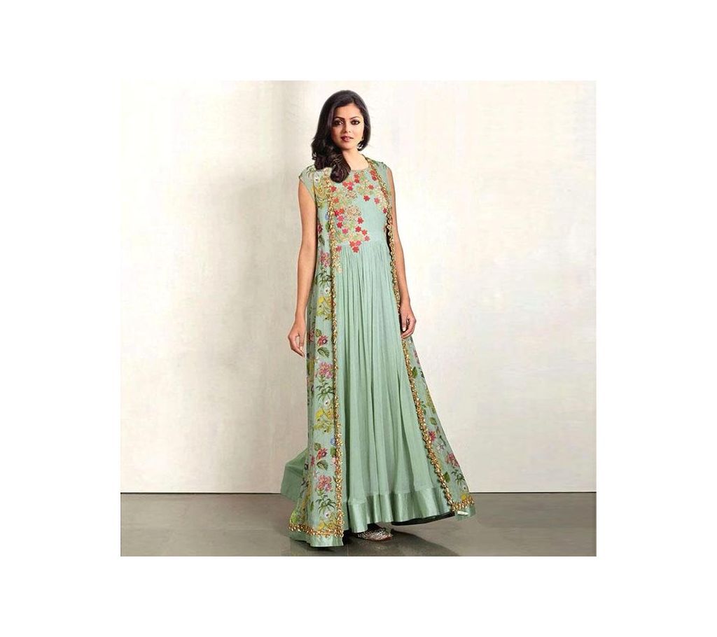 Unstitched Medium Aquamarine Georgette Gown For Women