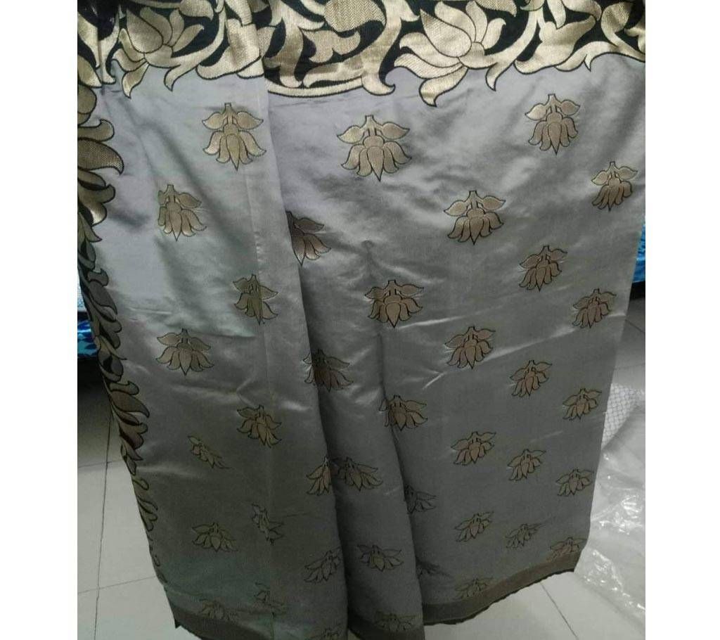 ASH BLACK COMBINATION INDIAN TASOR KATAN SAREE