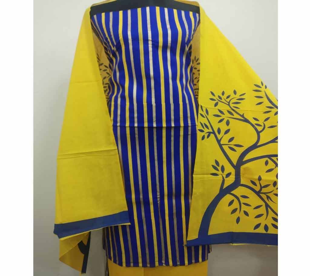  Unstitched Skin Print Salwar Kamiz Blue Stripe Three Piece 