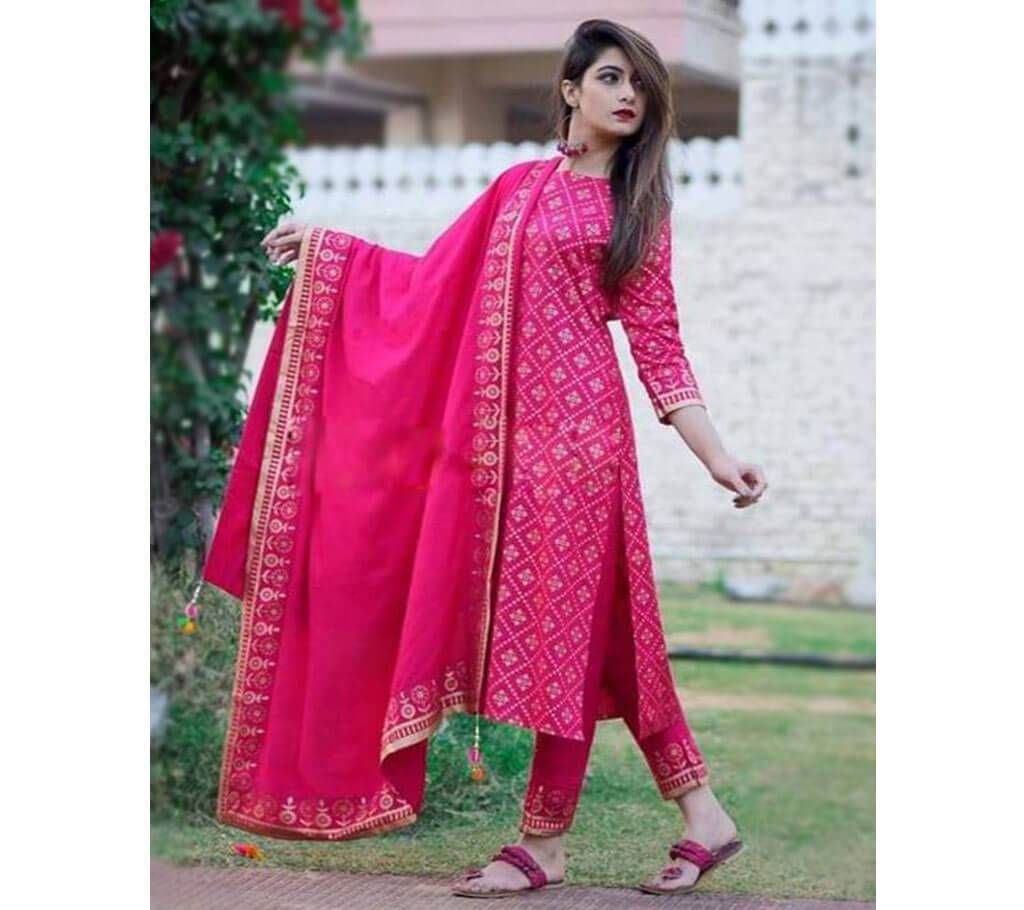 Unstitched Screen Printed Cotton Salwar Kamz For Women