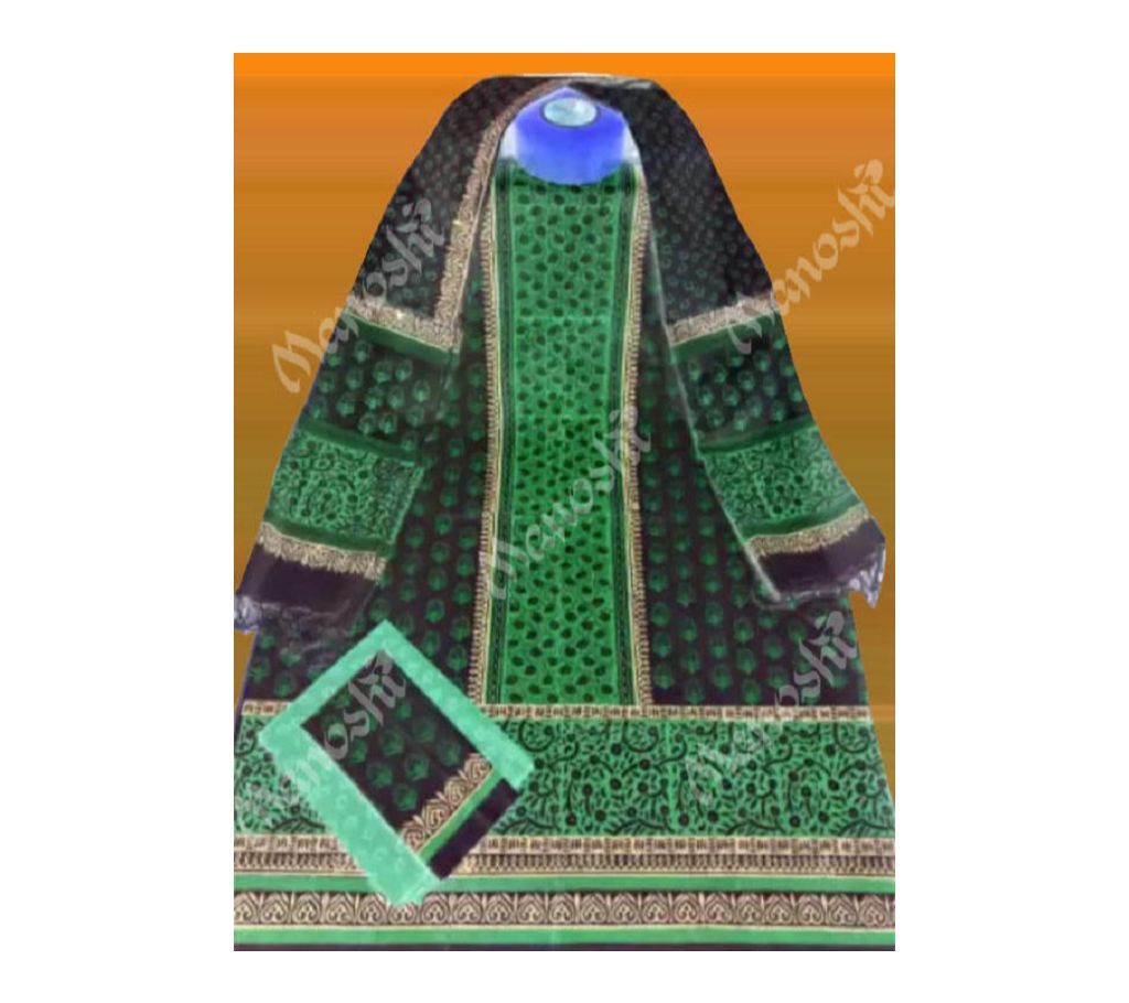 Unstitched Block Printed Three Piece for Women Green And Black Multi-color