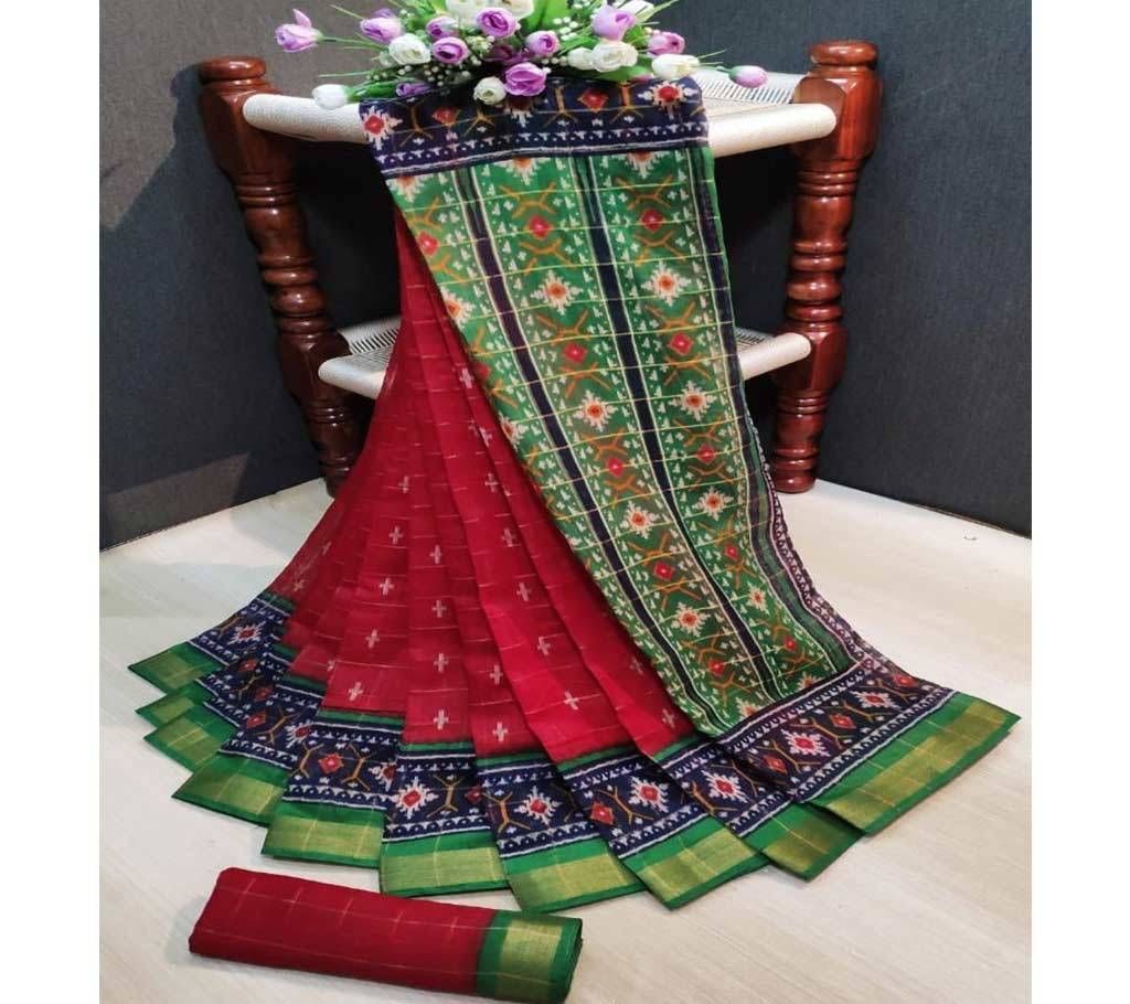 Indian Cotton Ikkat Print Saree with Blouse Piece