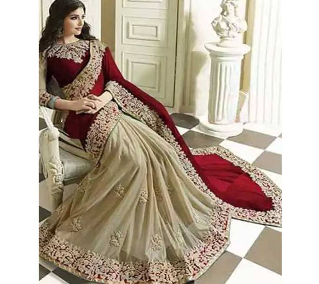 Indian Georgette Saree For Women-Red And Golden