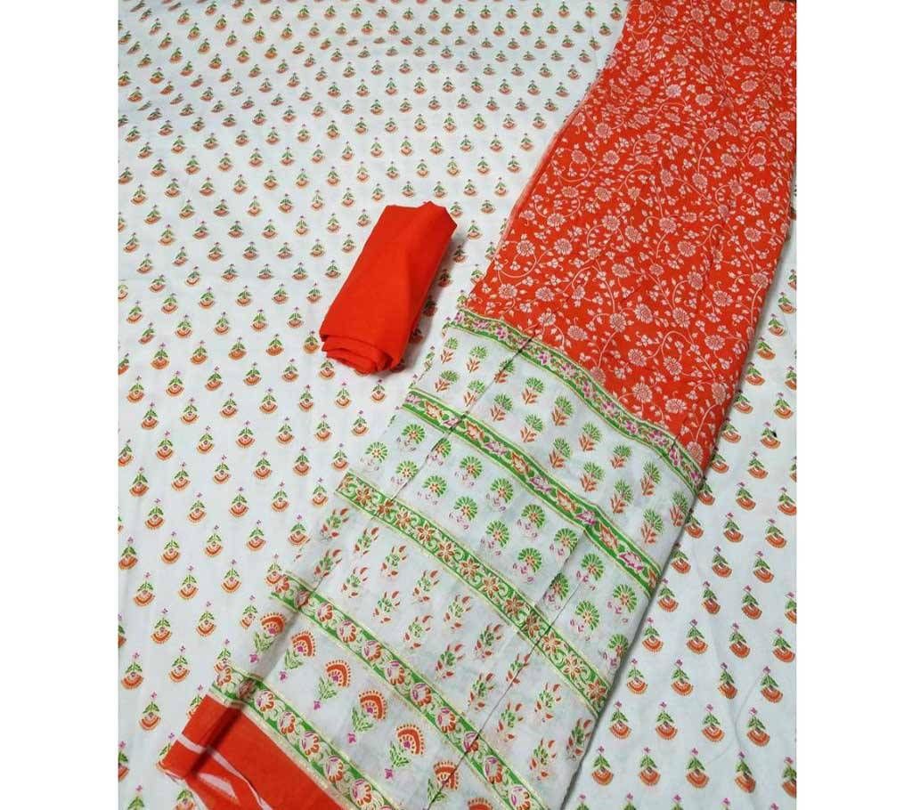 Unstitched Cotton Buttick Three Piece 