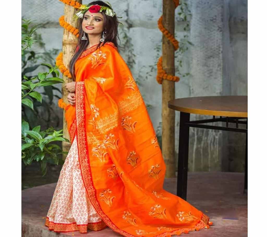 Digital Printed Half Silk Saree with Blouse Piece For Women-6
