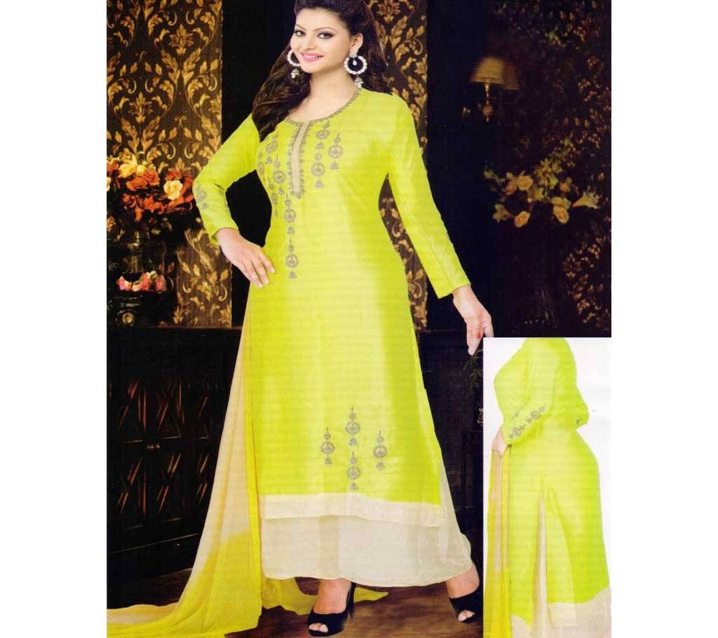unstiched cotton embroidery long party suit 