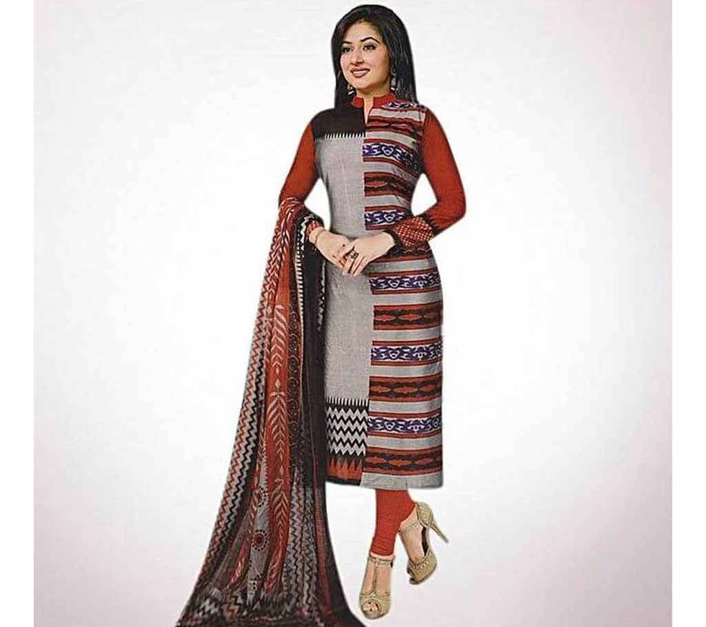 Unstitched Dark Gray and Red Cotton 3 Piece - Copy