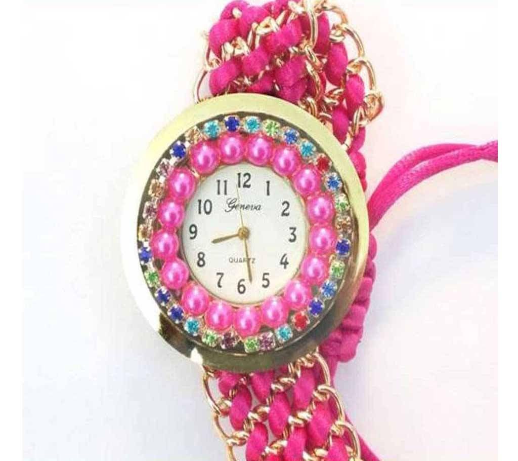 New Geneva Ladies Wrist Watch-Deep Pink