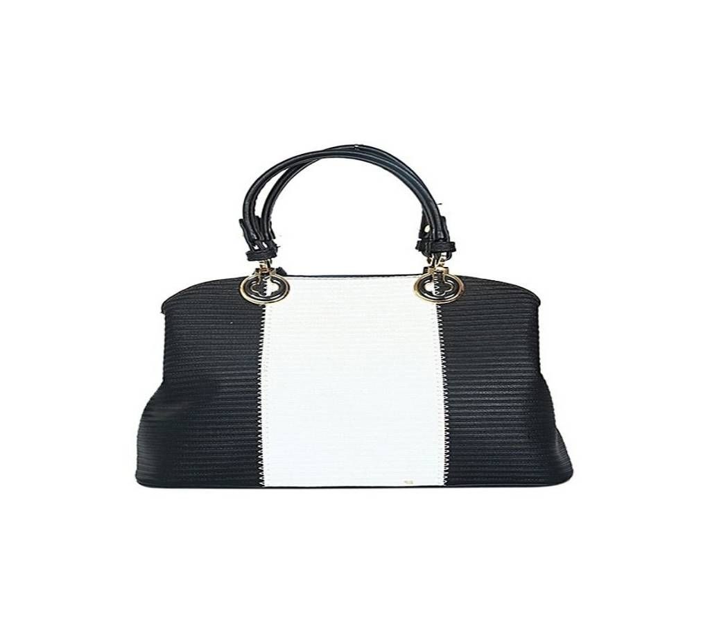 BLACK AND WHITE ARTIFICIAL LATHER HAND BAG FOR WOMEN