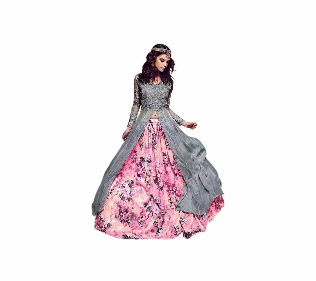 Slate Gray And Pink Georgette Long Dress For Women