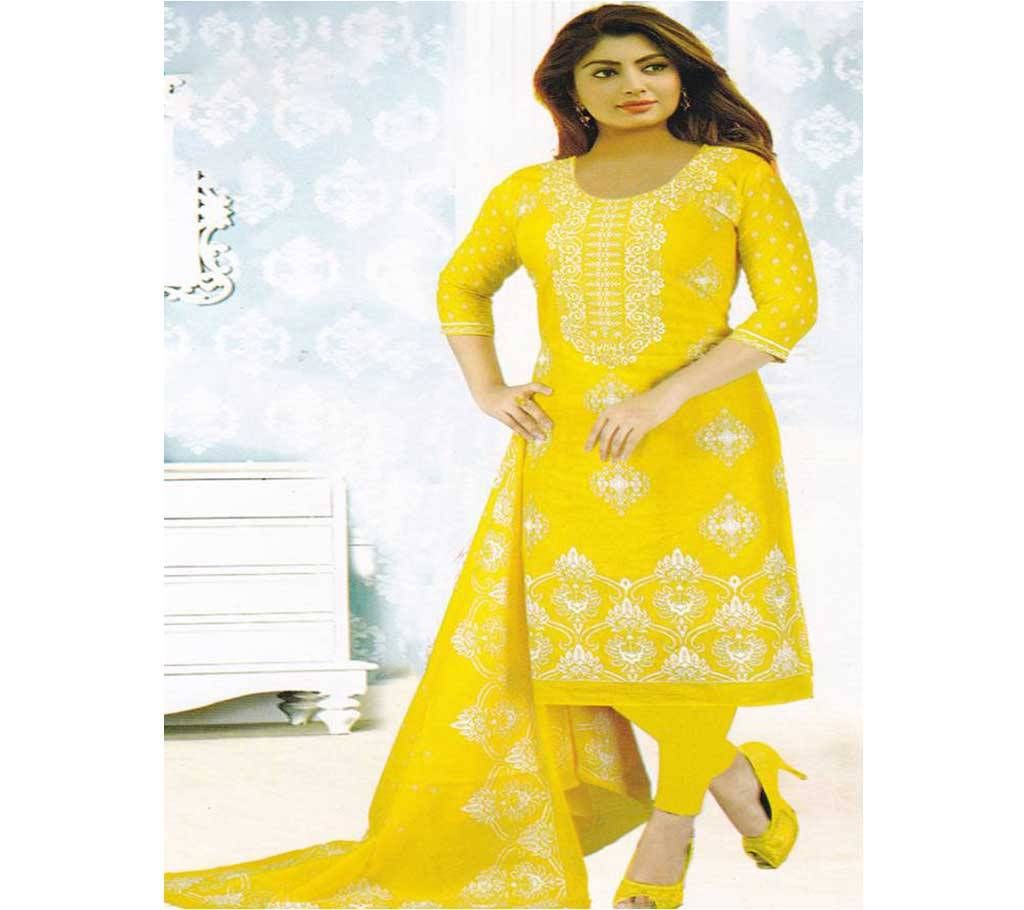 Unstitched Yellow Cotton Salwar Kameez for Women - Copy