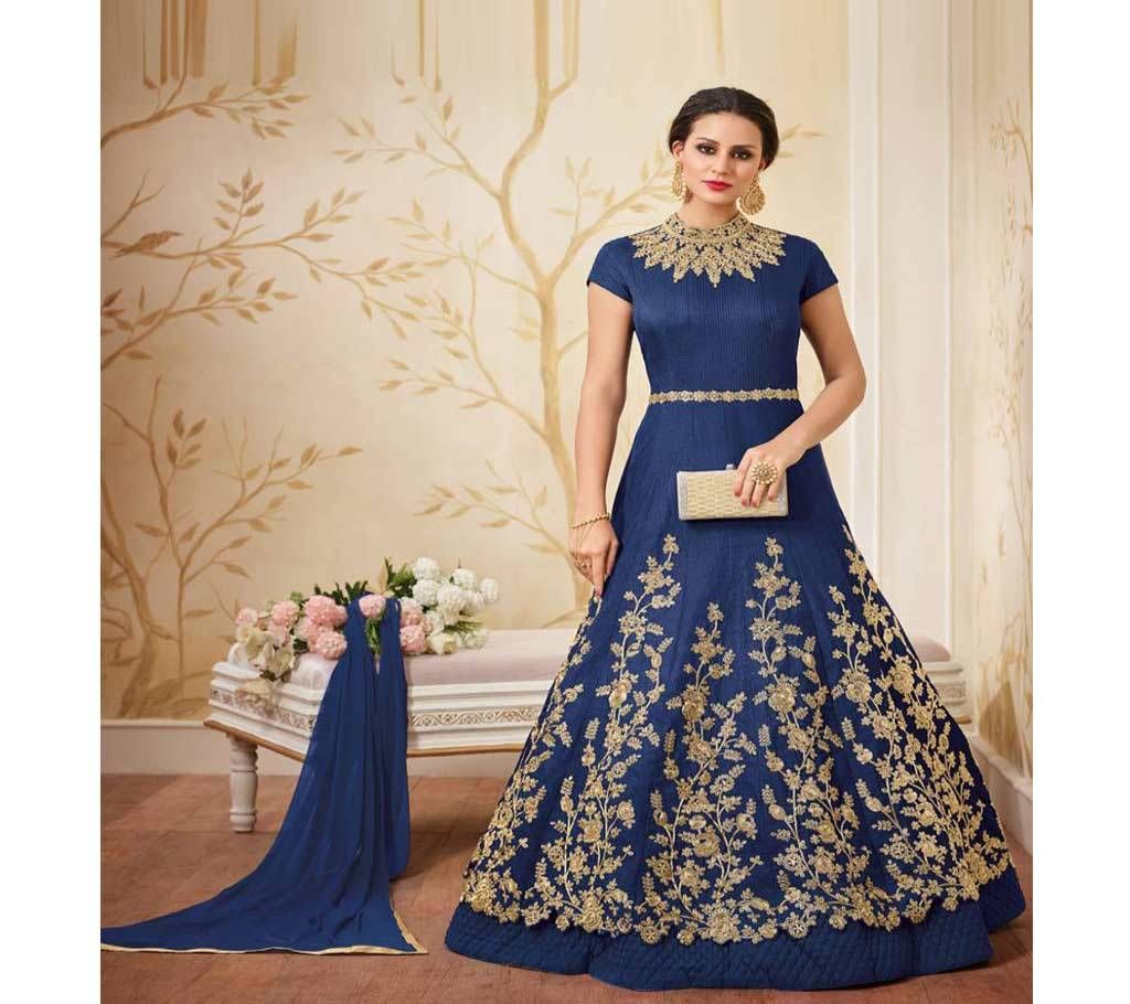 Navy blue un-stitched georgette with embroidery salwar suit