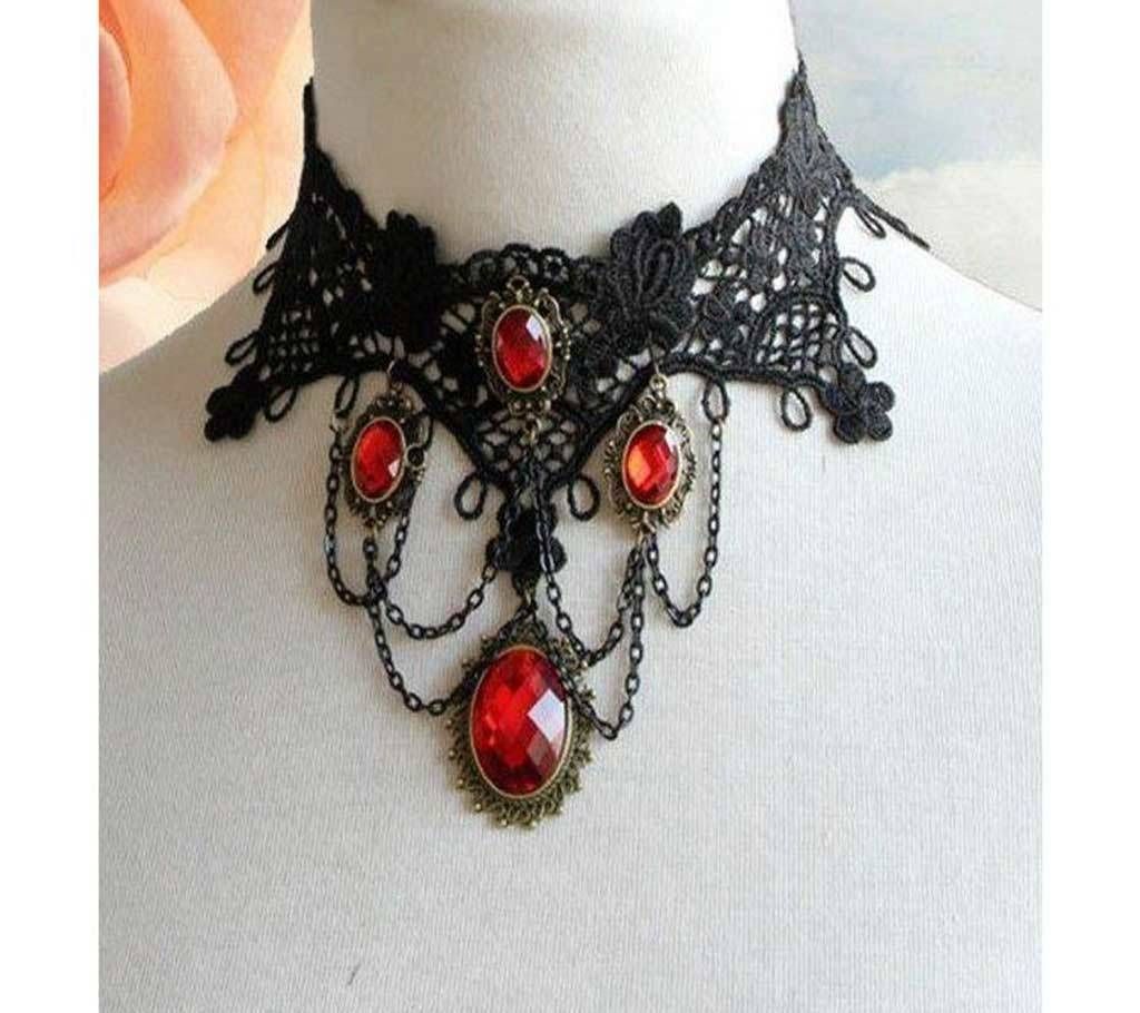 Red Acrylic Gem Pendant Necklace Velvet Chain Inlaid Crystal Choker Necklace For Women Fashion Party Jewelry