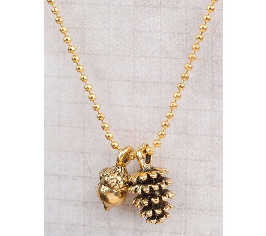 8SEASONS Handmade Necklace Antique gold-color Pine Cone Acorn 47cm(18 4/8") long, 1 Piece