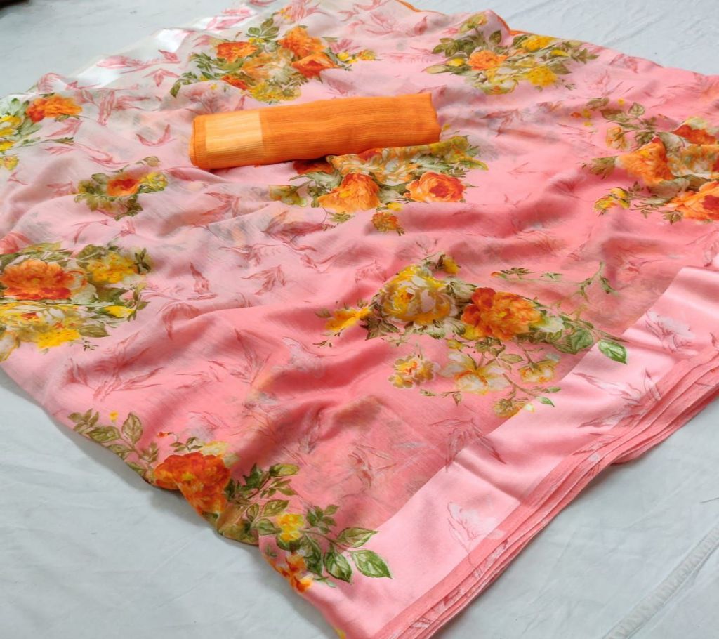 Soft Linen Silk Sharee - 1 - Pink