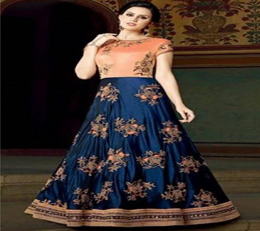 Unstiched Navy Blue and Golden Gown For Women