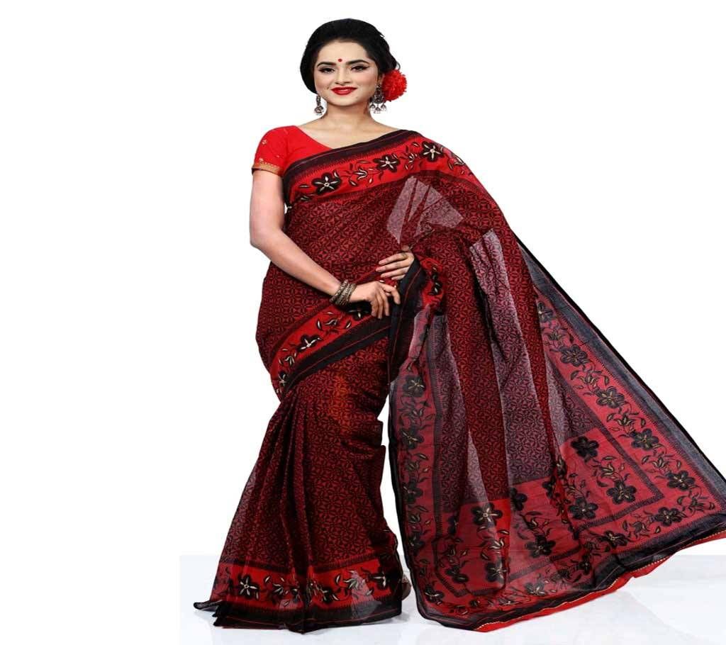 BLOCK & EMBROIDERY  COTTON SAREE