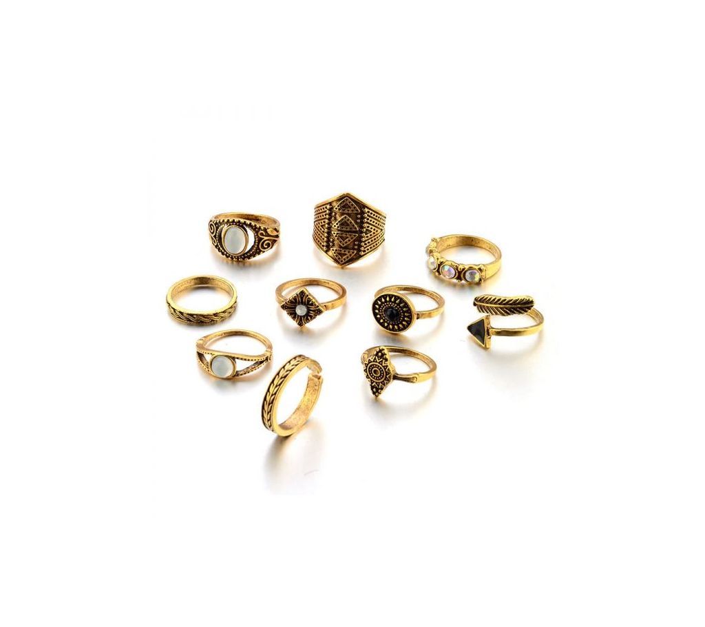 10PCS/Lot Opal Leaf Stone Ring SetLuxury Stone White Jewelry Set 10PCS/Lot Opal Leaf Stone Ring Set Gold