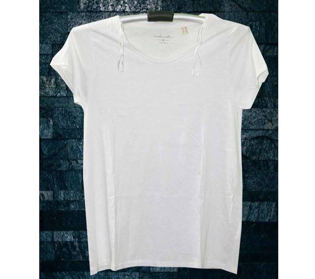 Ladi White Half Sleeve Cotton T Shirt 