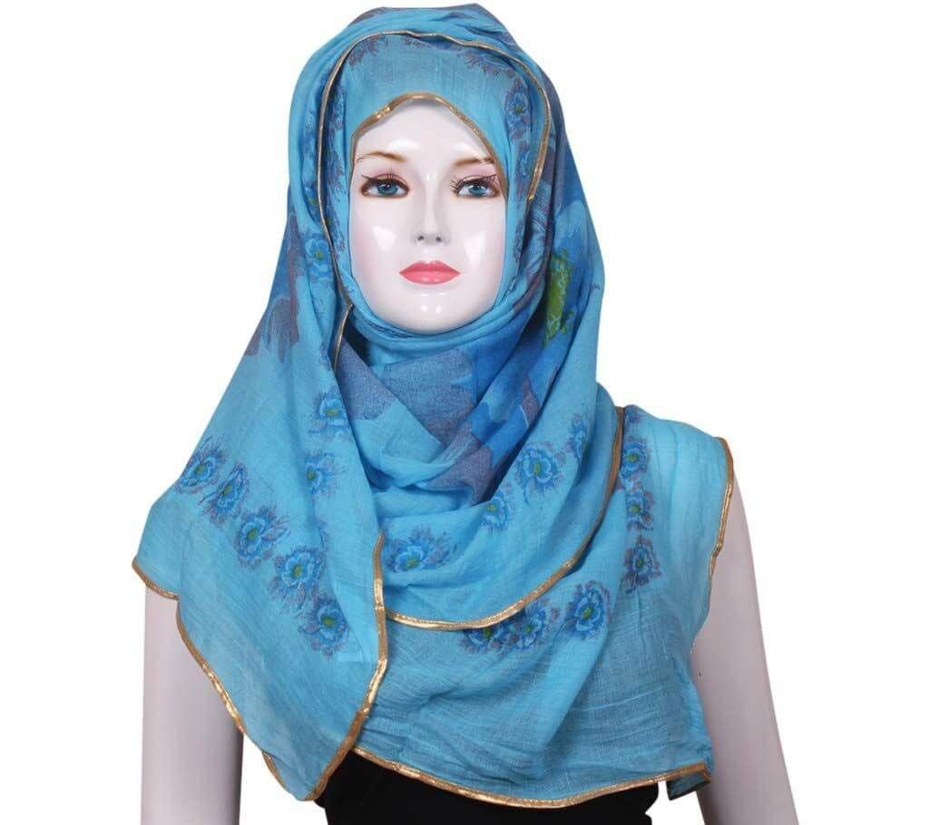 Blue floral print cotton hijab