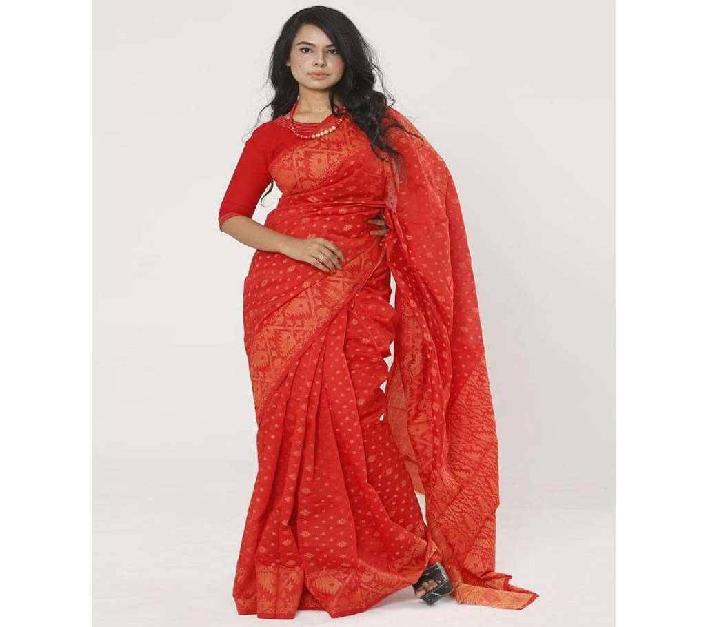Milano Red  Color Half Silk Tangail Jamdani Saree