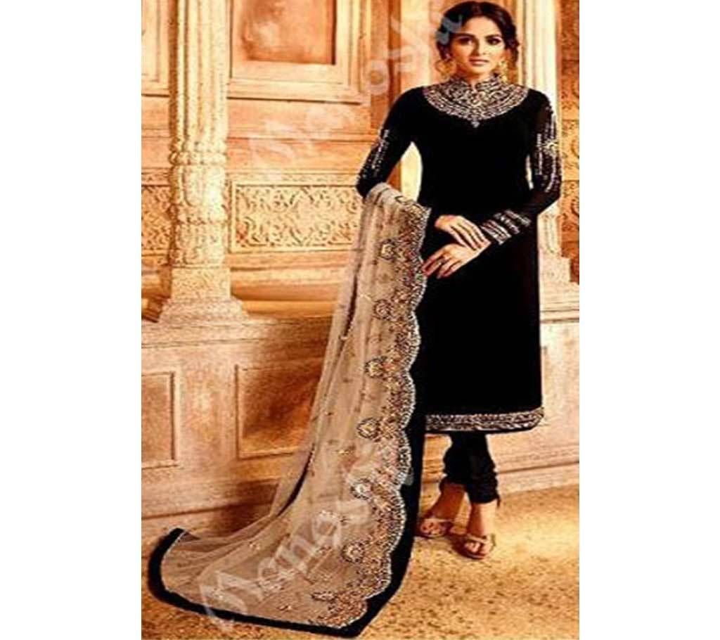 Indian Unstitched Georgette Salwar Kameez For Women Full Black Color