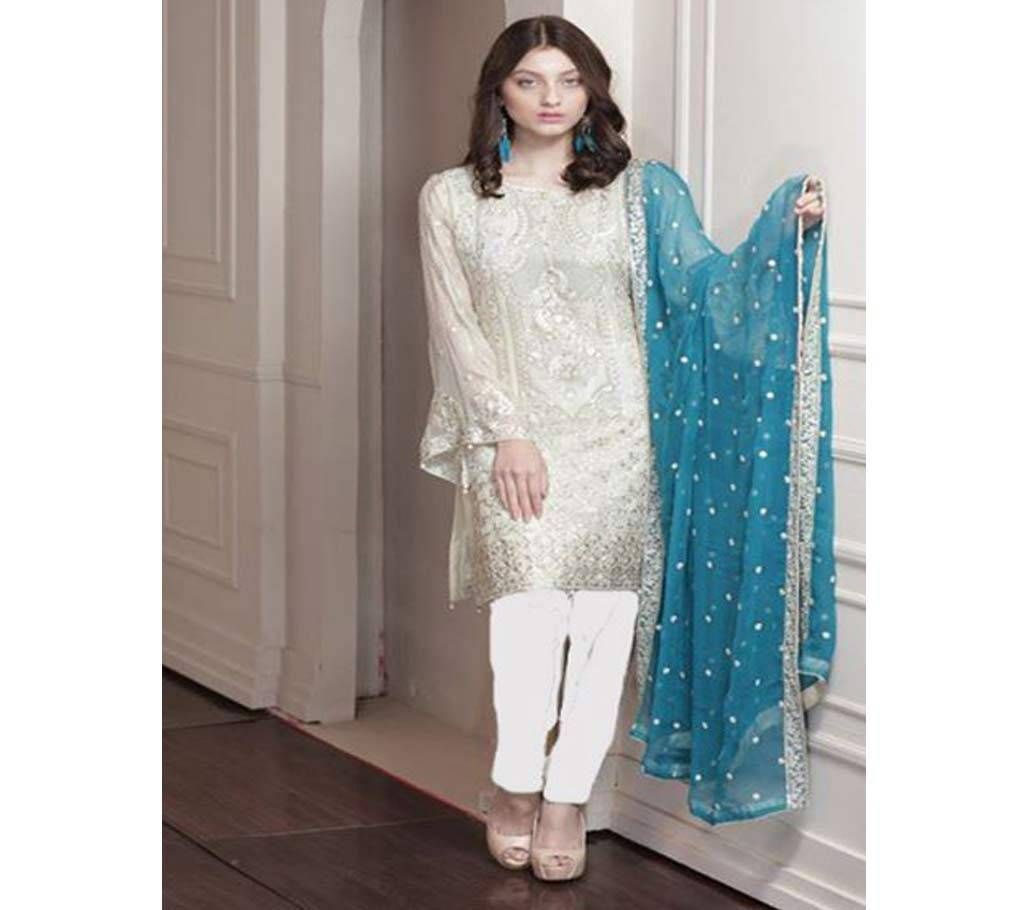 Unstitched Pakistani Embroidered 3pcs