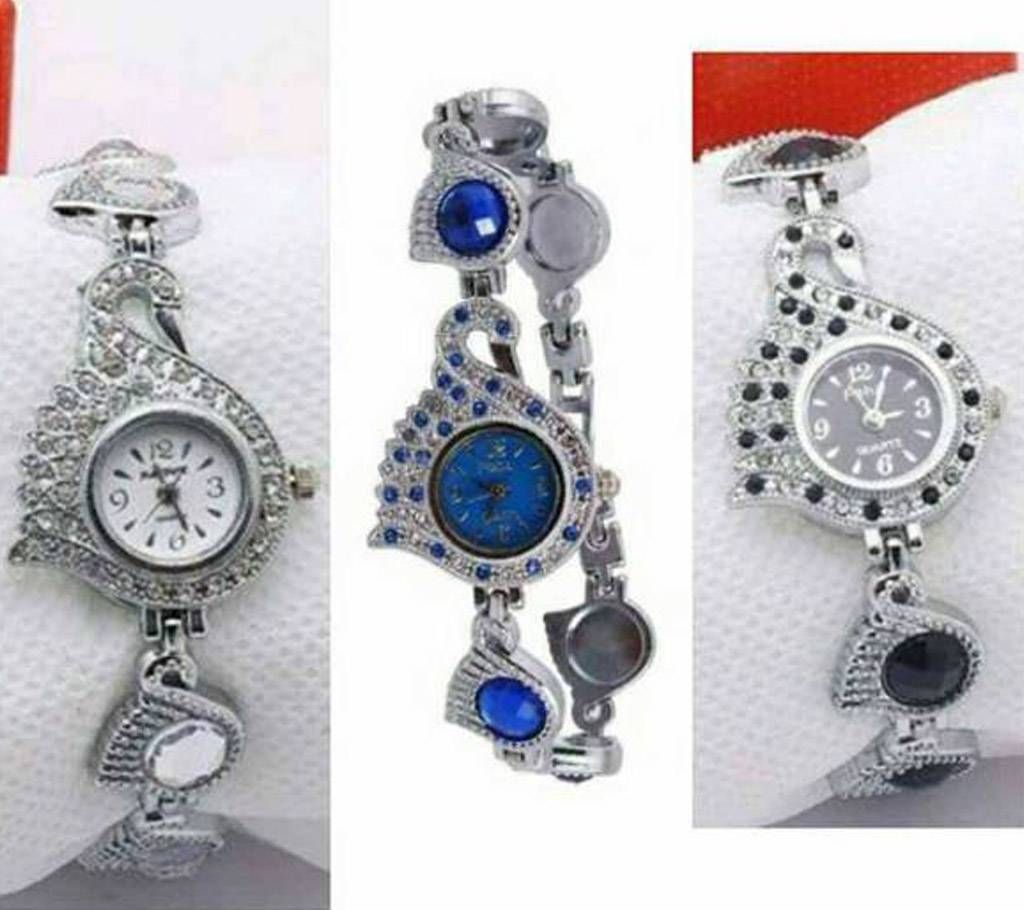 PEACOCK PRIDE Ladies Wrist Watch-3 Pcs Combo