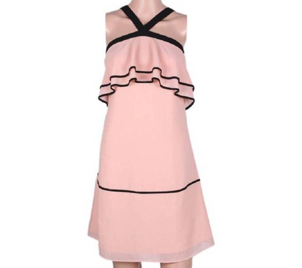 Salmon and Black China Georgette Casual Sleeveless