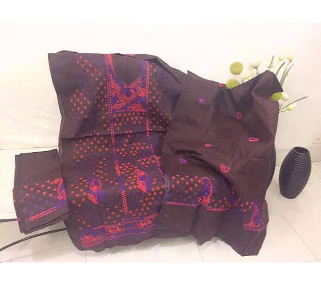 Unstitched hand embroidery cotton three piece