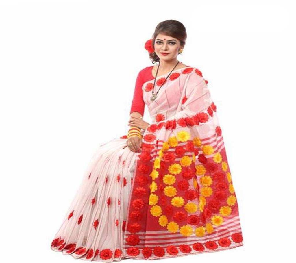Pure Silk Han Embroidery Cutwork Sharee