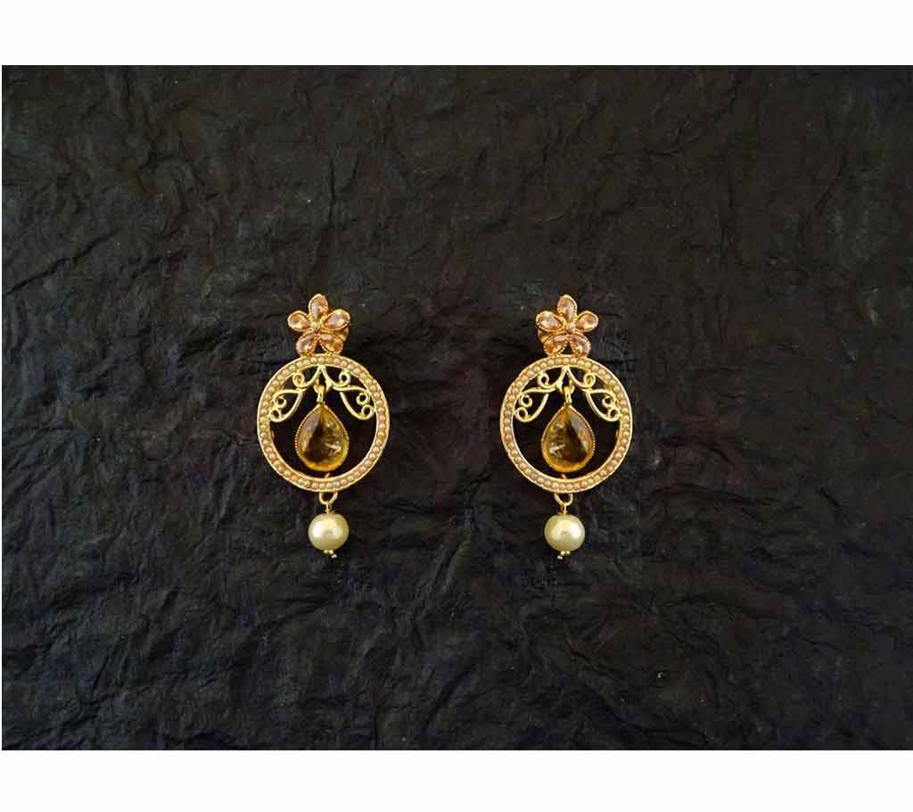 PAAN STONE SHAPE POLO STYLE POLKI EARRINGS (by Pink Point - ER-5292-30)