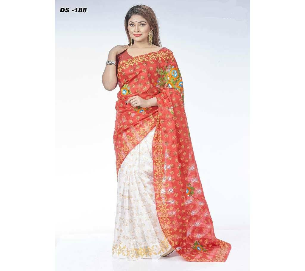 Multi Color Silk Block Printed and embroidery Saree