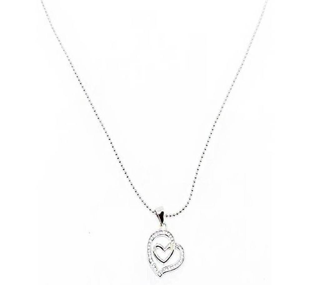 Love Shape Silver Color White Stone Pendant - EC17