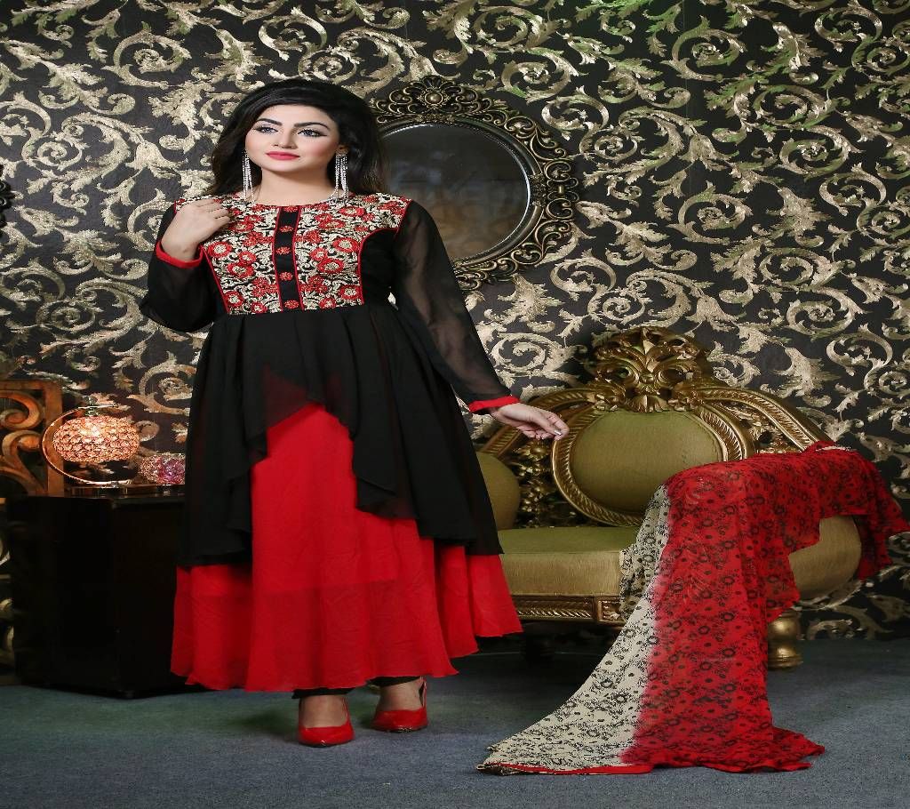 readymade embroidery georgette gown