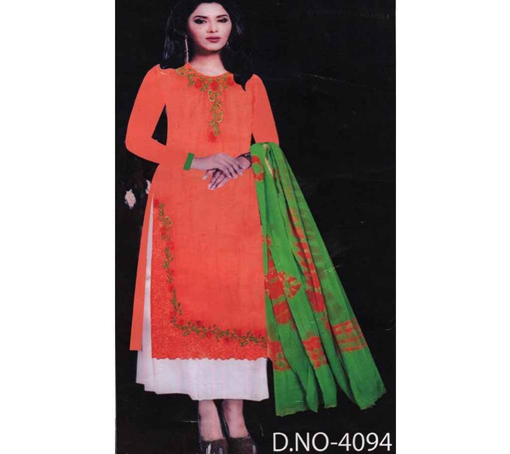 Unstitched Orange Cotton Three Piece