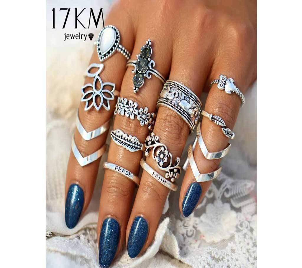 13 Pcs Vintage silver color Finger rings
